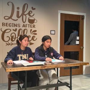 Gray Liu (left) and Dora Shen rehearse their scene.