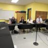 From left: School Committee members Nichole Nye McGaffey, Nichole Daniel and April Nye, and Superintendent Michael Nelson at the Sept. 17 School Committee meeting. Photo by Grace Roche 
