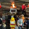 Captain Brooks Wilson demonstrates how to put out a cooking fire at the Oct. 9 open house. Photos source: Marion Fire Department